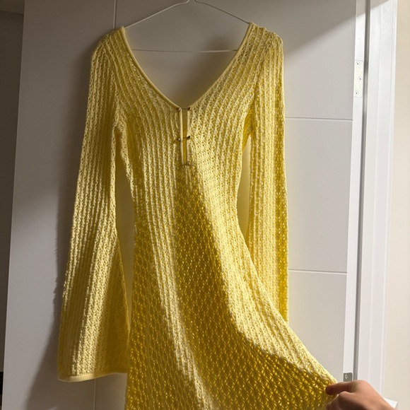 Meshki Kayleigh Crochet Knit Mini Dress - Lemon - Picture 4 of 4